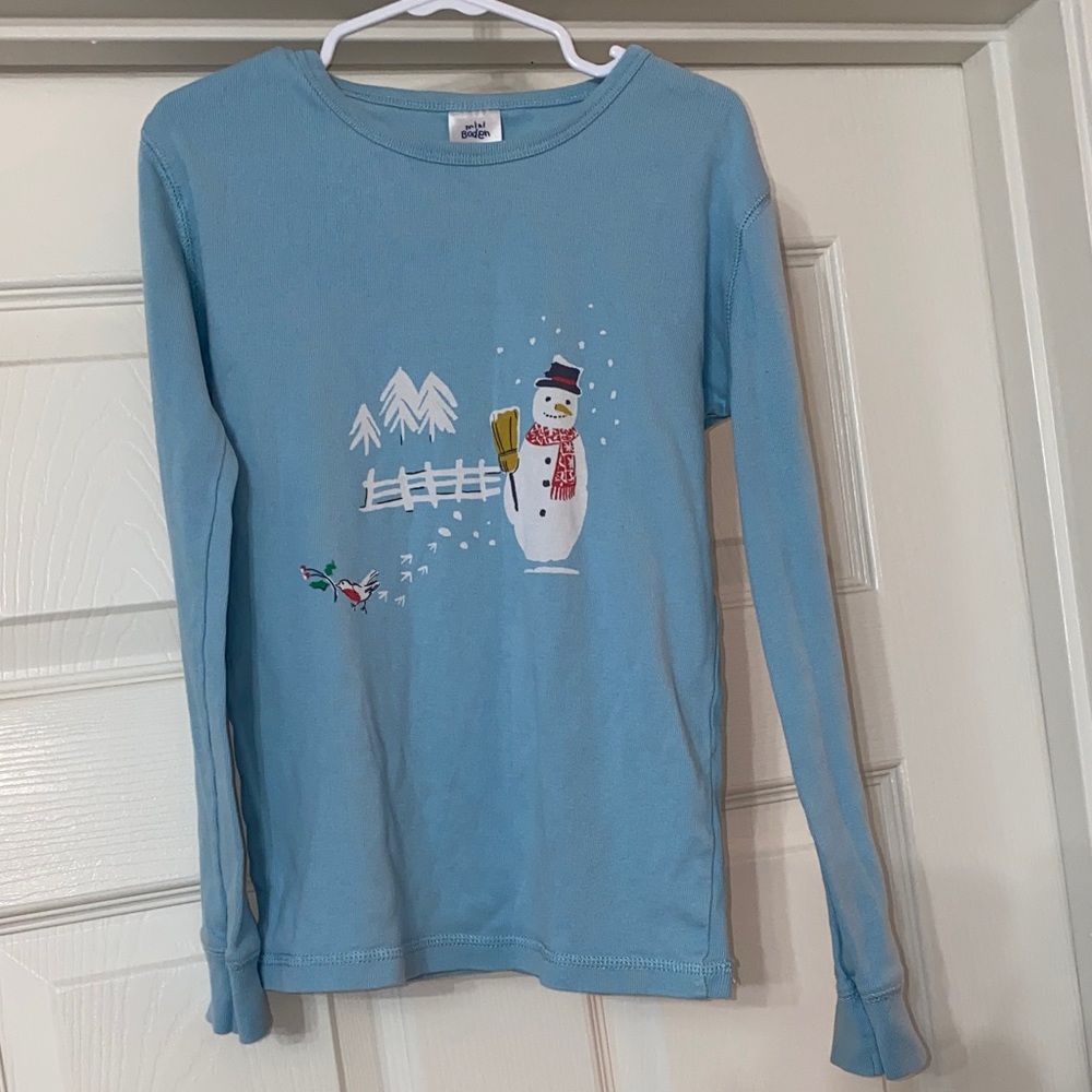 Mini Boden Blue Snowman Pajama Top. Size 10